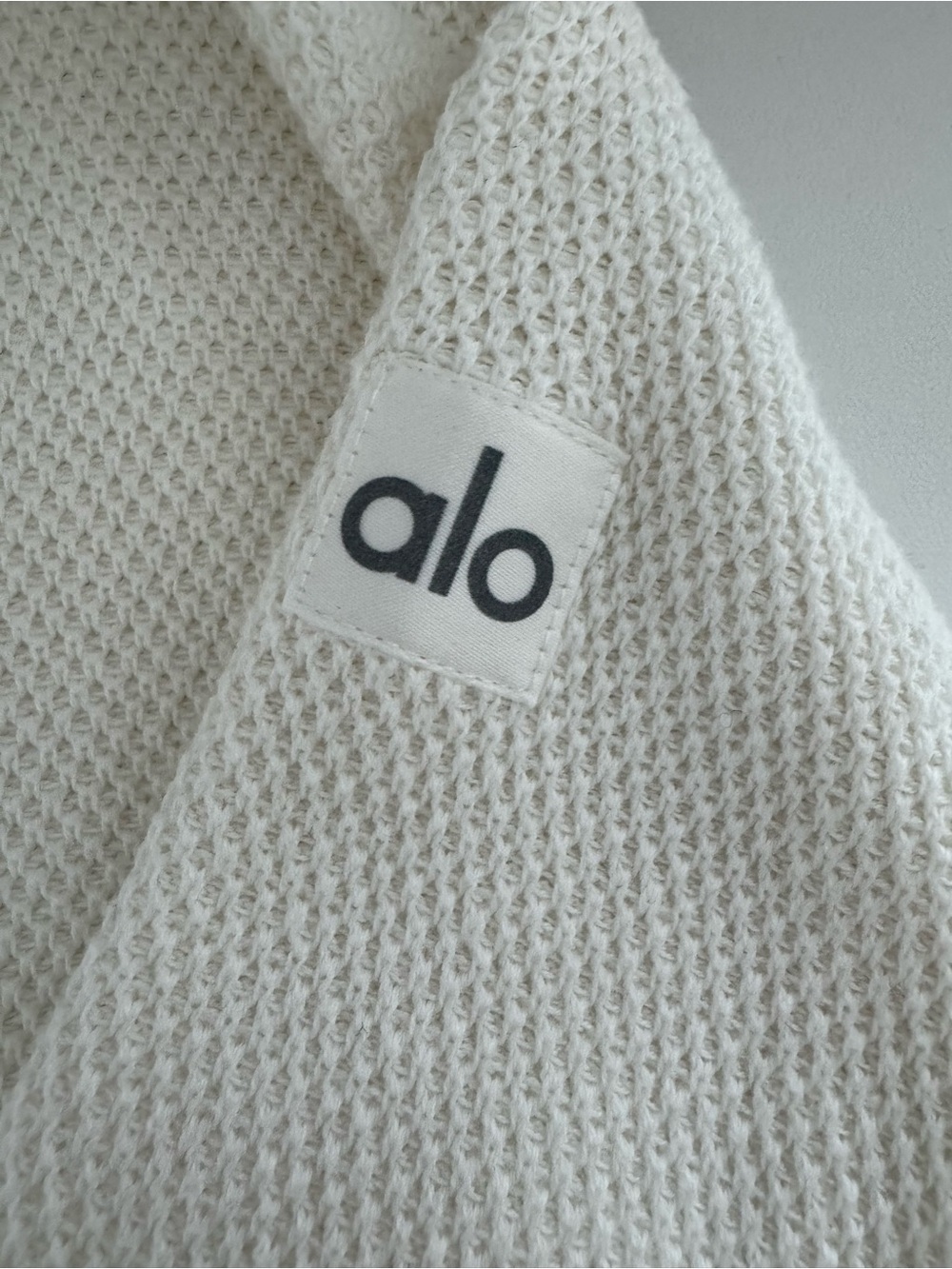 ALO Yoga Cream V-Neck Sweater with Brown Contrast Trim - Picture 2 of 5
